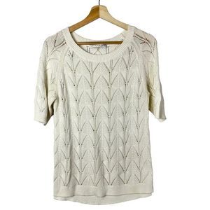 Trina Turk White Pointelle Short Sleeve Knit Sweater S